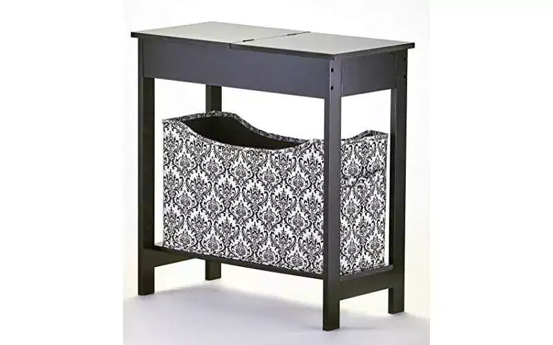Mesa auxiliar Lakeside Collection con cubo de almacenamiento con estampado moderno - Madera con cesta de tela