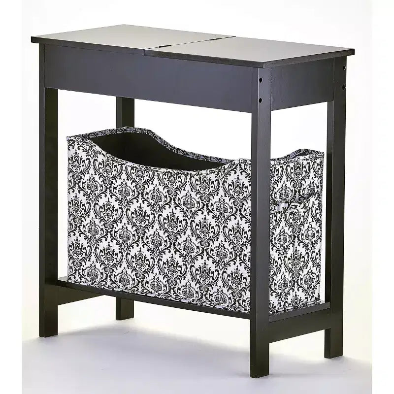 Mesa auxiliar Lakeside Collection con cubo de almacenamiento con estampado moderno - Madera con cesta de tela