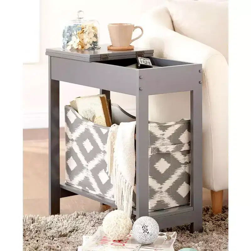 Mesa auxiliar Lakeside Collection con cubo de almacenamiento con estampado moderno - Madera con cesta de tela
