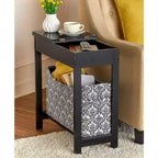 Mesa auxiliar Lakeside Collection con cubo de almacenamiento con estampado moderno - Madera con cesta de tela