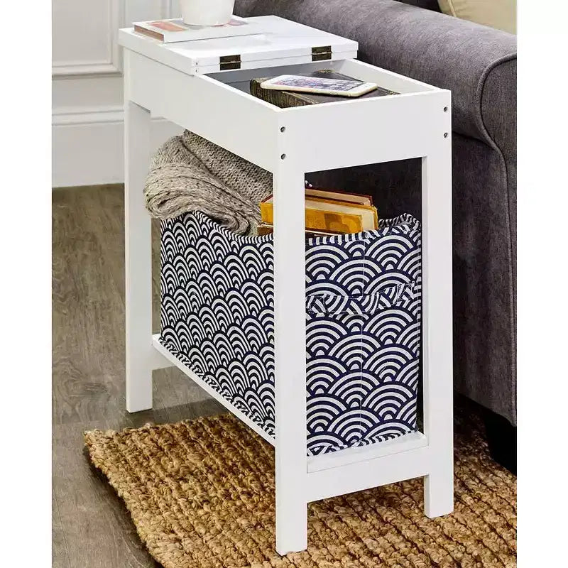 Mesa auxiliar Lakeside Collection con cubo de almacenamiento con estampado moderno - Madera con cesta de tela