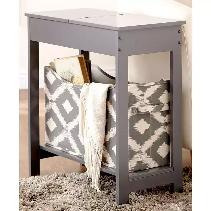 Mesa auxiliar Lakeside Collection con cubo de almacenamiento con estampado moderno - Madera con cesta de tela