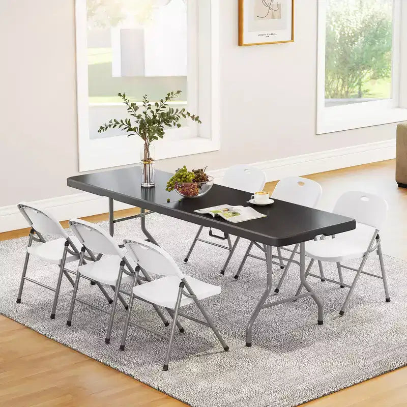 Mesa Plegable Portátil de 8 pies, Plástico HDPE, para Interiores y Exteriores, se Dobla por la Mitad, Negra, con Capacidad para 10 a 12 personas