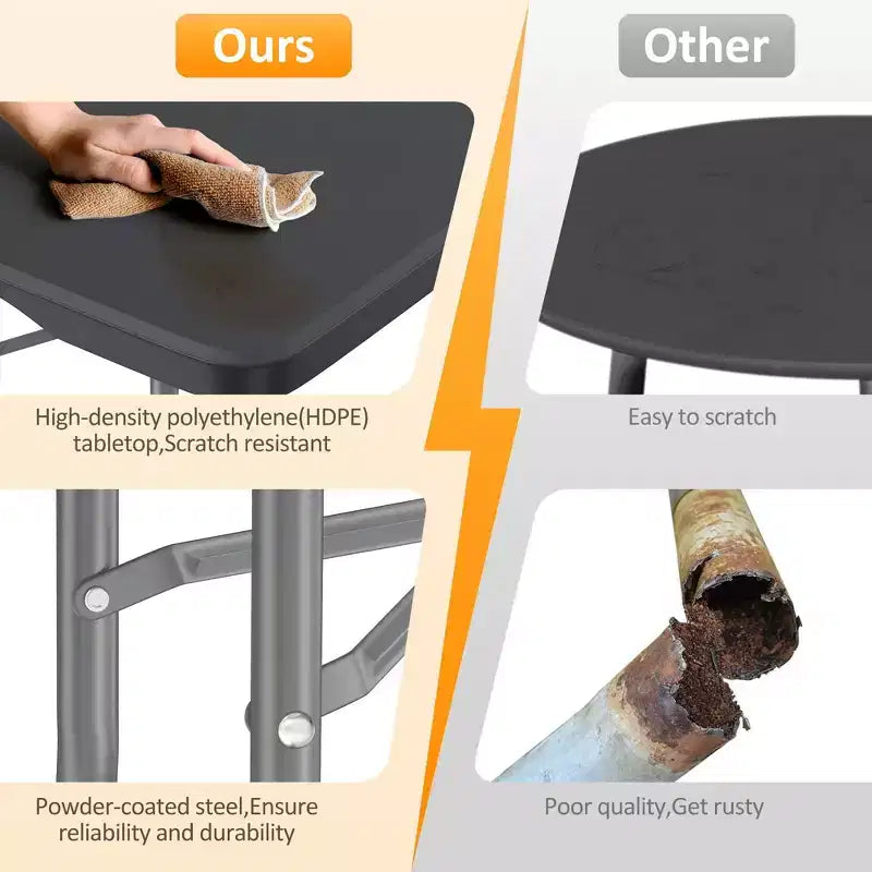 Mesa Plegable Portátil de 8 pies, Plástico HDPE, para Interiores y Exteriores, se Dobla por la Mitad, Negra, con Capacidad para 10 a 12 personas