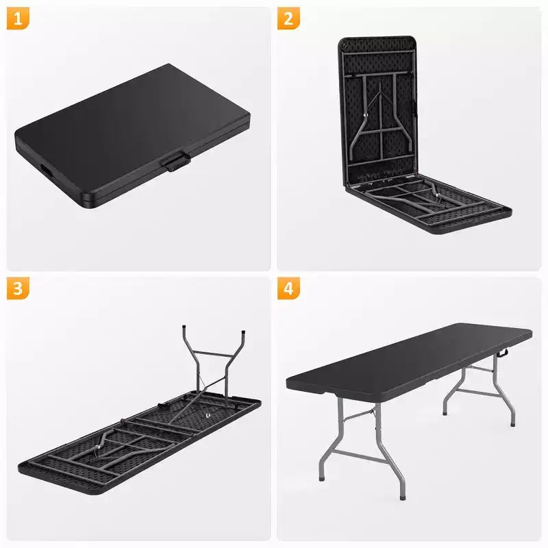 Mesa Plegable Portátil de 8 pies, Plástico HDPE, para Interiores y Exteriores, se Dobla por la Mitad, Negra, con Capacidad para 10 a 12 personas