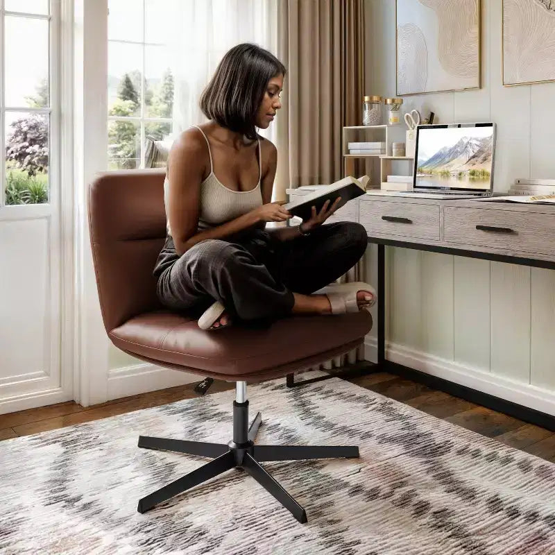 Silla de oficina giratoria sin brazos Merrick Lane de altura ajustable con respaldo medio - Respaldo y asiento anchos acolchados tapizados, marco resistente
