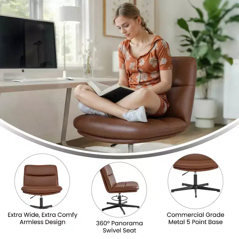Silla de oficina giratoria sin brazos Merrick Lane de altura ajustable con respaldo medio - Respaldo y asiento anchos acolchados tapizados, marco resistente