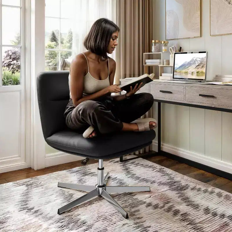 Silla de oficina giratoria sin brazos Merrick Lane de altura ajustable con respaldo medio - Respaldo y asiento anchos acolchados tapizados, marco resistente