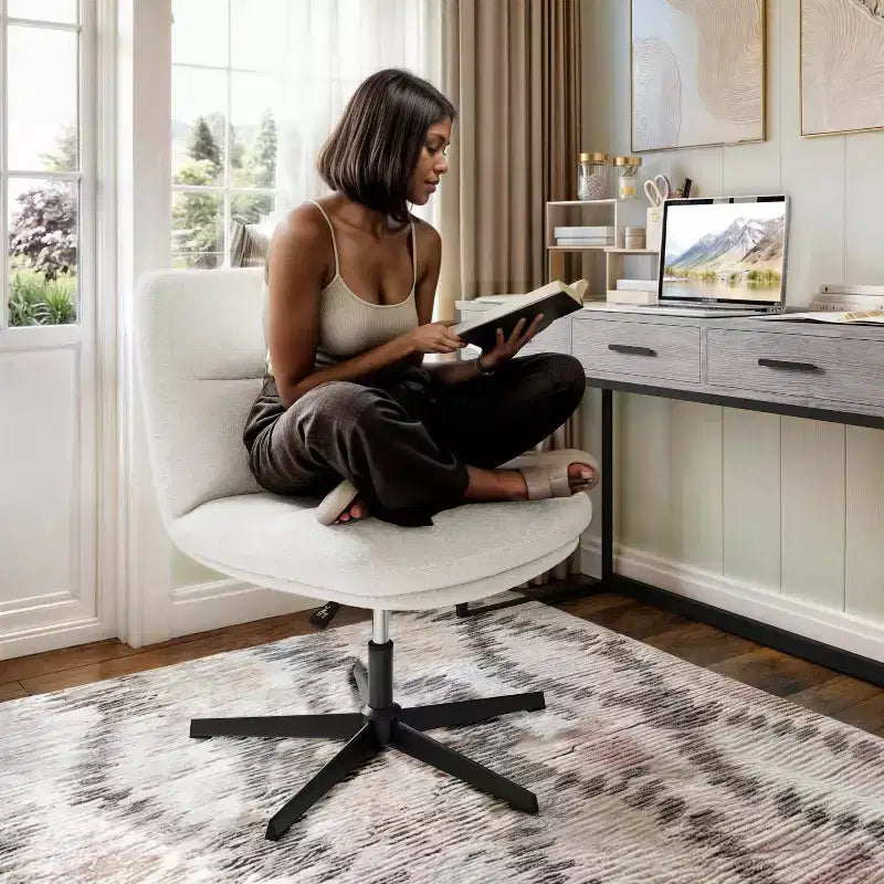 Silla de oficina giratoria sin brazos Merrick Lane de altura ajustable con respaldo medio - Respaldo y asiento anchos acolchados tapizados, marco resistente
