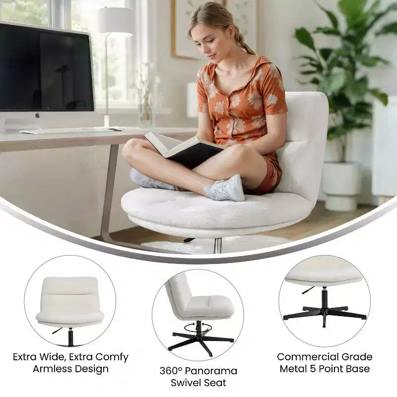 Silla de oficina giratoria sin brazos Merrick Lane de altura ajustable con respaldo medio - Respaldo y asiento anchos acolchados tapizados, marco resistente