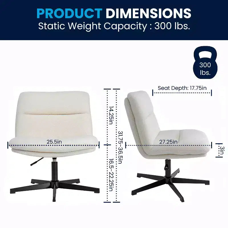 Silla de oficina giratoria sin brazos Merrick Lane de altura ajustable con respaldo medio - Respaldo y asiento anchos acolchados tapizados, marco resistente