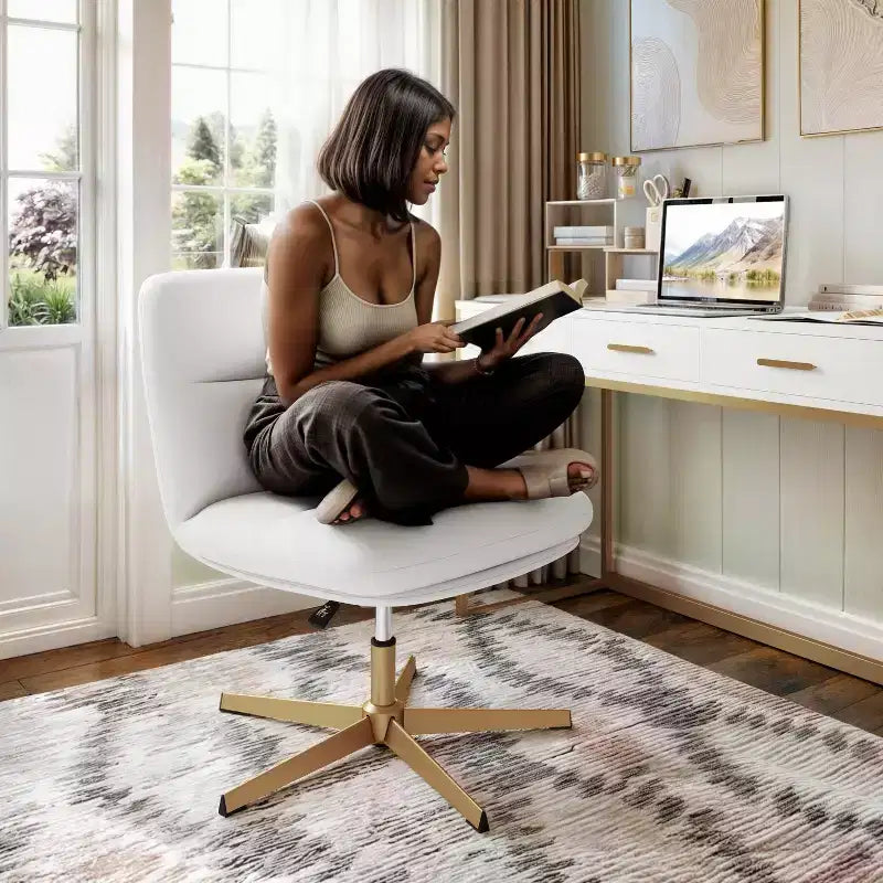 Silla de oficina giratoria sin brazos Merrick Lane de altura ajustable con respaldo medio - Respaldo y asiento anchos acolchados tapizados, marco resistente