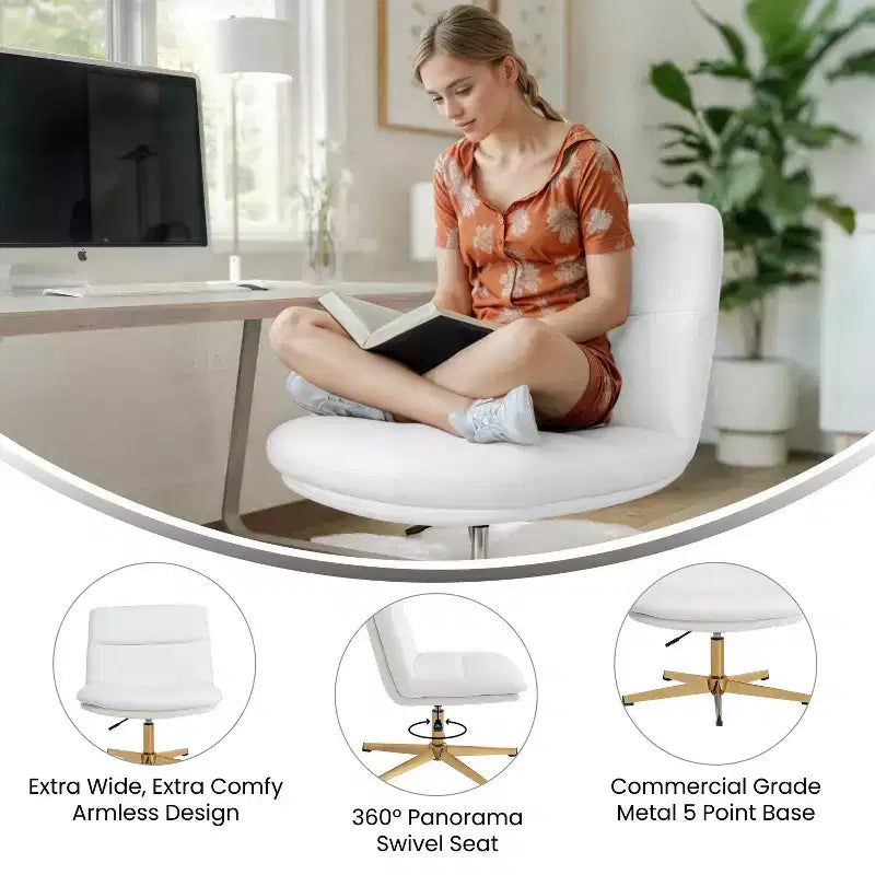 Silla de oficina giratoria sin brazos Merrick Lane de altura ajustable con respaldo medio - Respaldo y asiento anchos acolchados tapizados, marco resistente