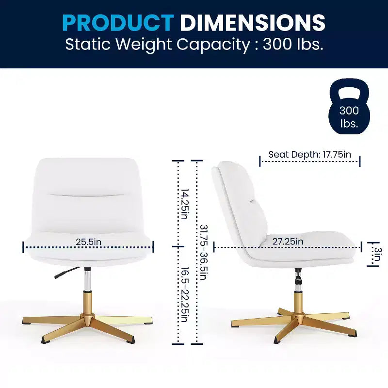 Silla de oficina giratoria sin brazos Merrick Lane de altura ajustable con respaldo medio - Respaldo y asiento anchos acolchados tapizados, marco resistente