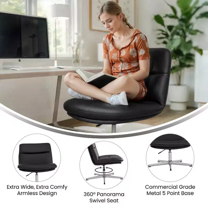 Silla de oficina giratoria sin brazos Merrick Lane de altura ajustable con respaldo medio - Respaldo y asiento anchos acolchados tapizados, marco resistente