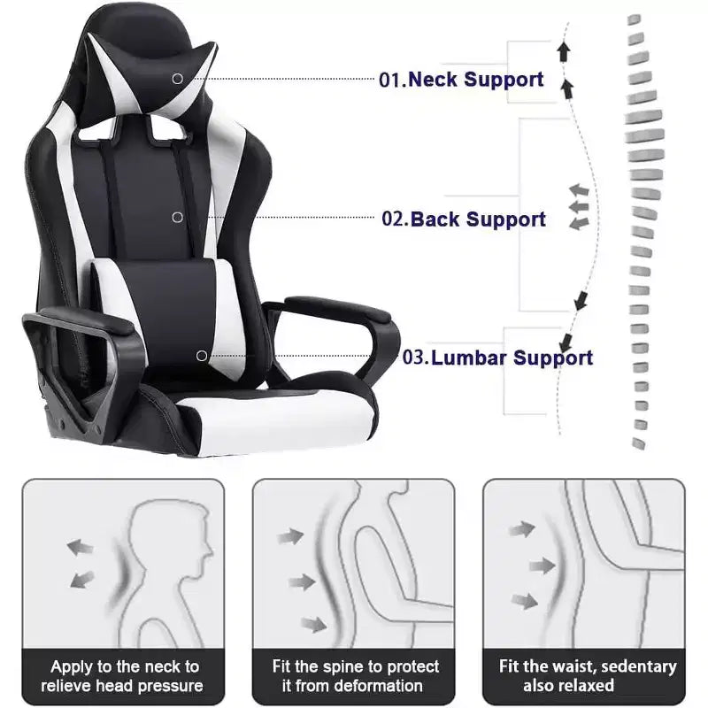 Silla de oficina FDW, silla de juego, silla de escritorio, silla ejecutiva con soporte lumbar, taburete ajustable, silla de ordenador giratoria con ruedas