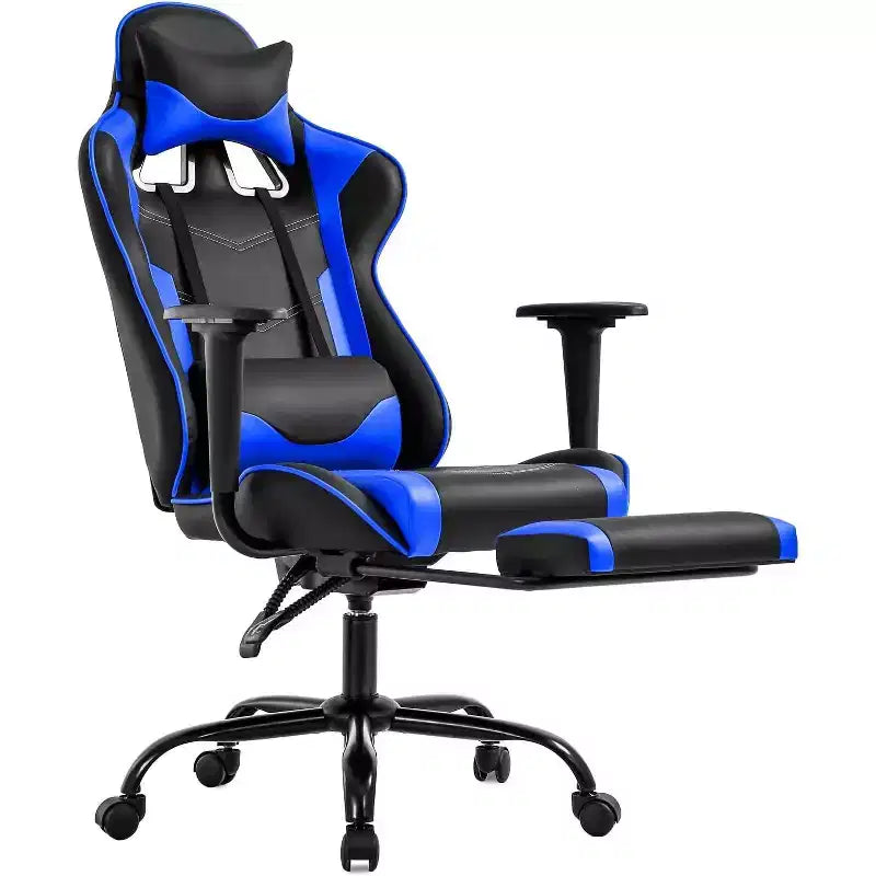 FDW Silla Gaming para PC, Silla de Oficina, Silla Ejecutiva de Respaldo Alto de Cuero PU, Silla de Ordenador de Carreras con Soporte Lumbar y Reposapiés