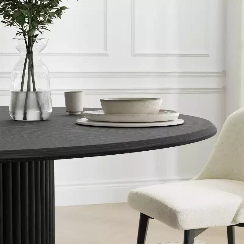 Dovelina 46 Mesa de comedor redonda negra de madera artificial Mesa de cocina Base de diseño Mesa de comedor personalizada para 4 personas