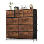 10 Drawer Fabric Dresser Bedroom Storage Organizer Chest with Steel Frame Rustic Brown
