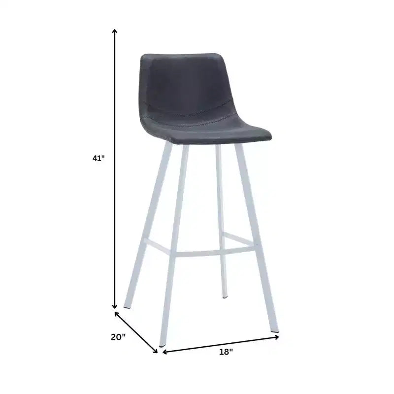 LeisureMod Elland 35 Taburete de Bar Tapizado en Piel con Base Blanca de Acero Inoxidable - Taburete Moderno de Altura de Encimera para Cocina, Bar y Pub