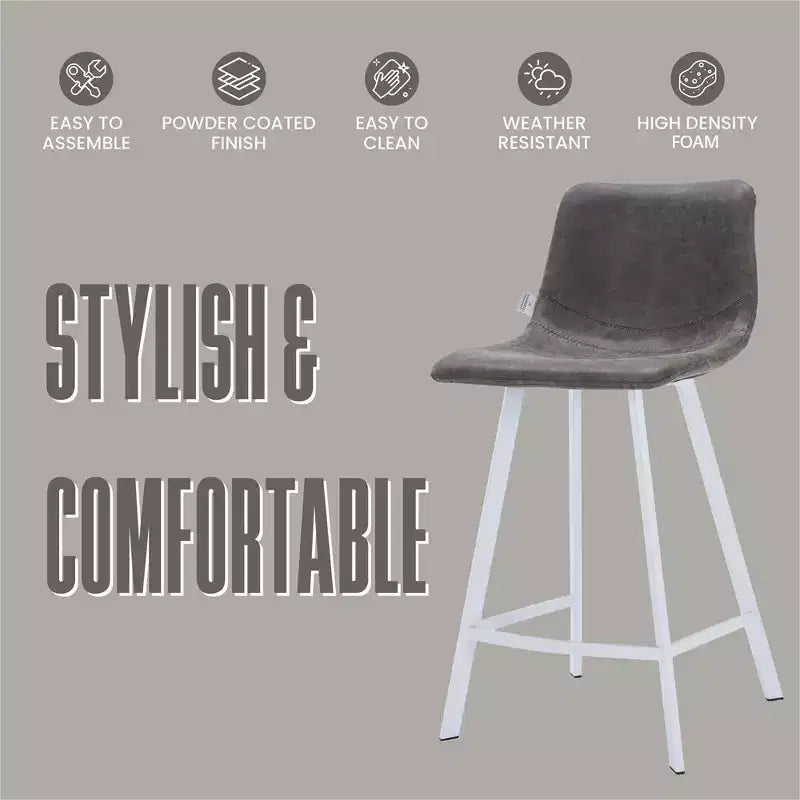 LeisureMod Elland 35 Taburete de Bar Tapizado en Piel con Base Blanca de Acero Inoxidable - Taburete Moderno de Altura de Encimera para Cocina, Bar y Pub