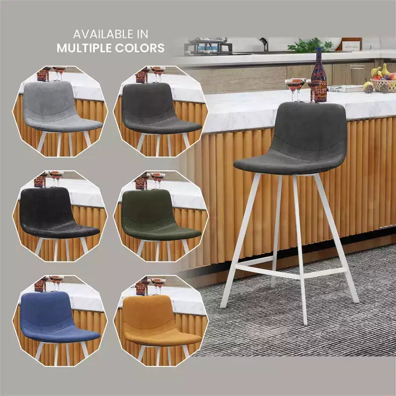 LeisureMod Elland 35 Taburete de Bar Tapizado en Piel con Base Blanca de Acero Inoxidable - Taburete Moderno de Altura de Encimera para Cocina, Bar y Pub
