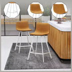 LeisureMod Elland 35 Taburete de Bar Tapizado en Piel con Base Blanca de Acero Inoxidable - Taburete Moderno de Altura de Encimera para Cocina, Bar y Pub