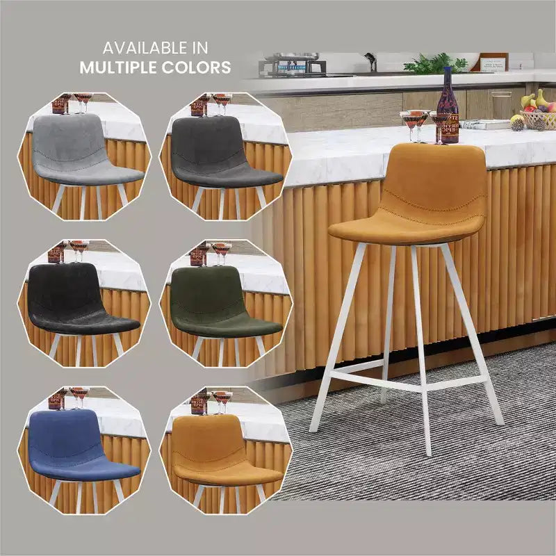 LeisureMod Elland 35 Taburete de Bar Tapizado en Piel con Base Blanca de Acero Inoxidable - Taburete Moderno de Altura de Encimera para Cocina, Bar y Pub