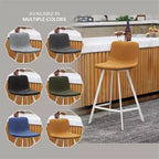 LeisureMod Elland 35 Taburete de Bar Tapizado en Piel con Base Blanca de Acero Inoxidable - Taburete Moderno de Altura de Encimera para Cocina, Bar y Pub