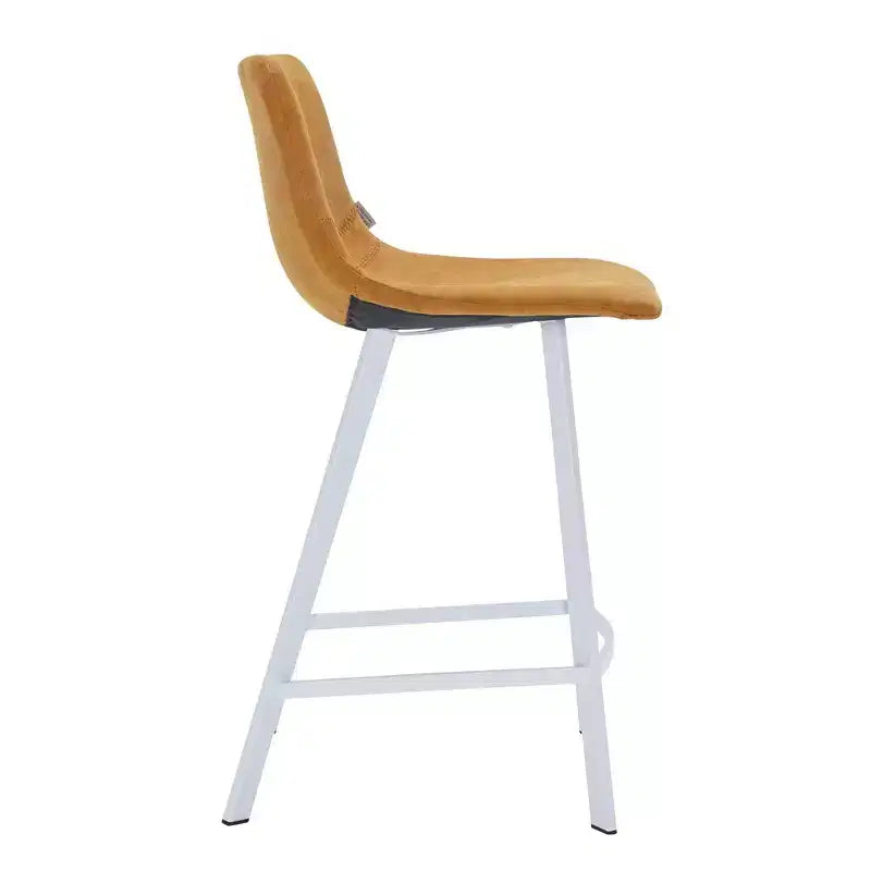 LeisureMod Elland 35 Taburete de Bar Tapizado en Piel con Base Blanca de Acero Inoxidable - Taburete Moderno de Altura de Encimera para Cocina, Bar y Pub