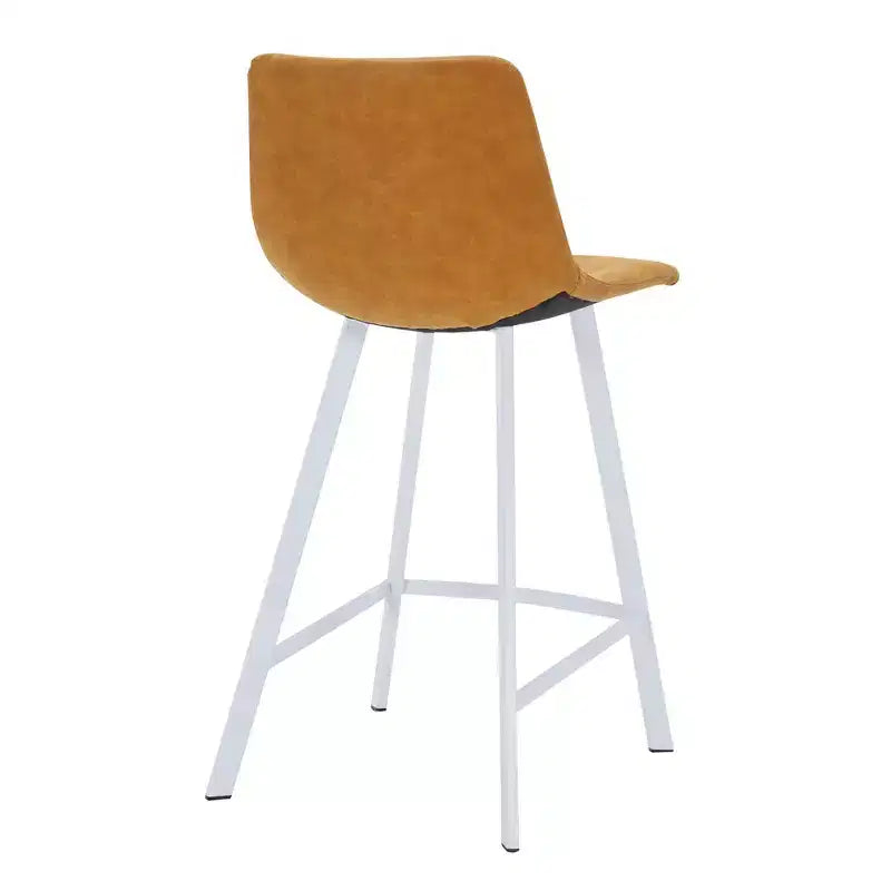 LeisureMod Elland 35 Taburete de Bar Tapizado en Piel con Base Blanca de Acero Inoxidable - Taburete Moderno de Altura de Encimera para Cocina, Bar y Pub