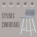 LeisureMod Elland 35 Taburete de Bar Tapizado en Piel con Base Blanca de Acero Inoxidable - Taburete Moderno de Altura de Encimera para Cocina, Bar y Pub