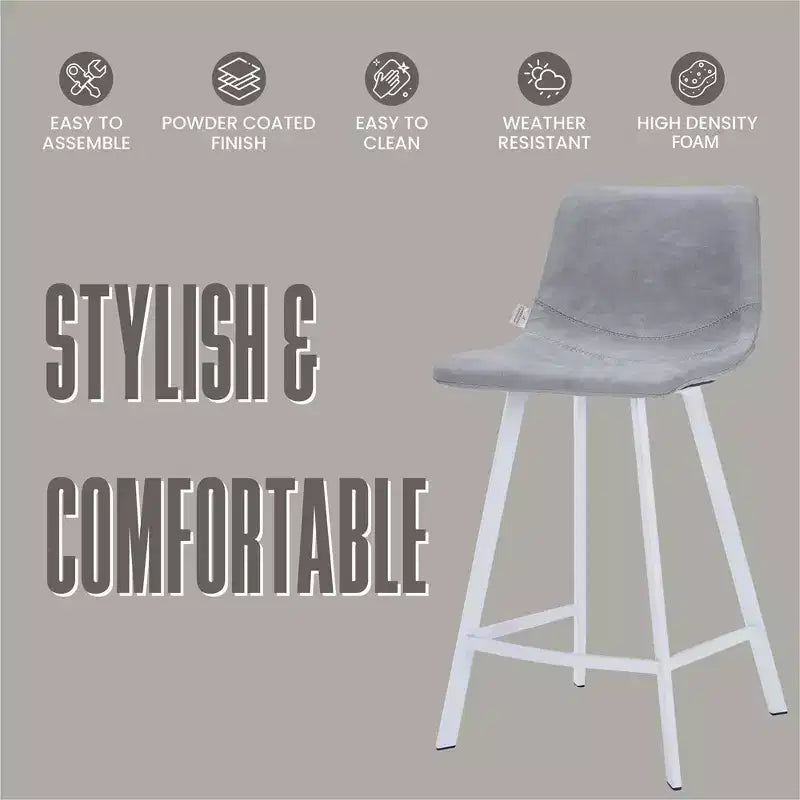 LeisureMod Elland 35 Taburete de Bar Tapizado en Piel con Base Blanca de Acero Inoxidable - Taburete Moderno de Altura de Encimera para Cocina, Bar y Pub