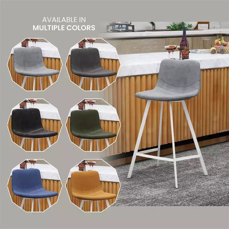 LeisureMod Elland 35 Taburete de Bar Tapizado en Piel con Base Blanca de Acero Inoxidable - Taburete Moderno de Altura de Encimera para Cocina, Bar y Pub