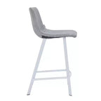 LeisureMod Elland 35 Taburete de Bar Tapizado en Piel con Base Blanca de Acero Inoxidable - Taburete Moderno de Altura de Encimera para Cocina, Bar y Pub