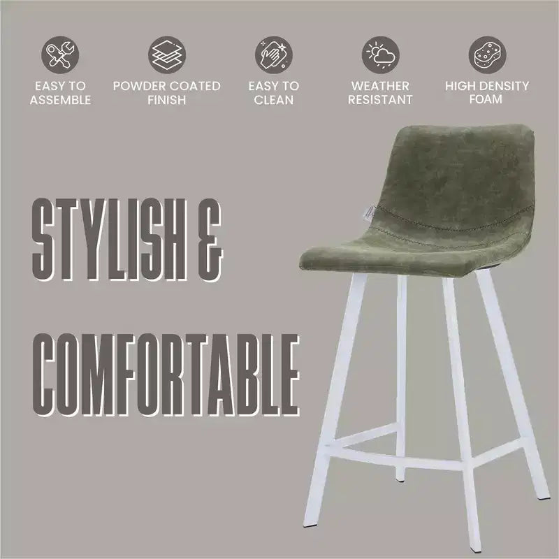 LeisureMod Elland 35 Taburete de Bar Tapizado en Piel con Base Blanca de Acero Inoxidable - Taburete Moderno de Altura de Encimera para Cocina, Bar y Pub