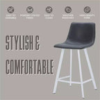 LeisureMod Elland 35 Taburete de Bar Tapizado en Piel con Base Blanca de Acero Inoxidable - Taburete Moderno de Altura de Encimera para Cocina, Bar y Pub