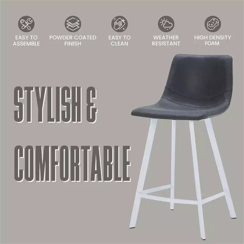 LeisureMod Elland 35 Taburete de Bar Tapizado en Piel con Base Blanca de Acero Inoxidable - Taburete Moderno de Altura de Encimera para Cocina, Bar y Pub