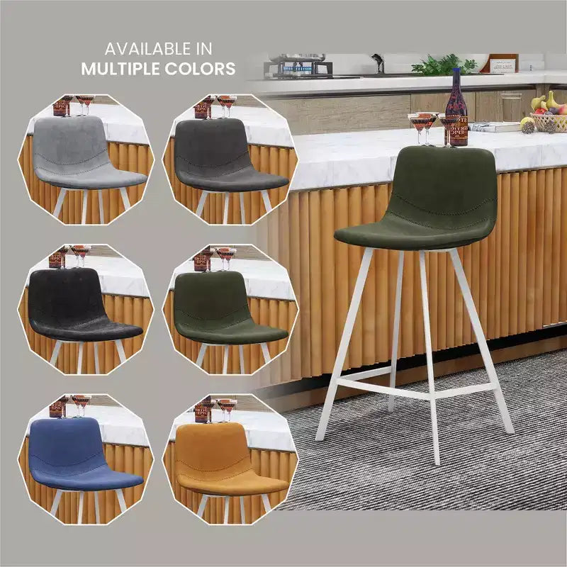 LeisureMod Elland 35 Taburete de Bar Tapizado en Piel con Base Blanca de Acero Inoxidable - Taburete Moderno de Altura de Encimera para Cocina, Bar y Pub