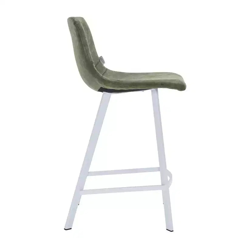 LeisureMod Elland 35 Taburete de Bar Tapizado en Piel con Base Blanca de Acero Inoxidable - Taburete Moderno de Altura de Encimera para Cocina, Bar y Pub