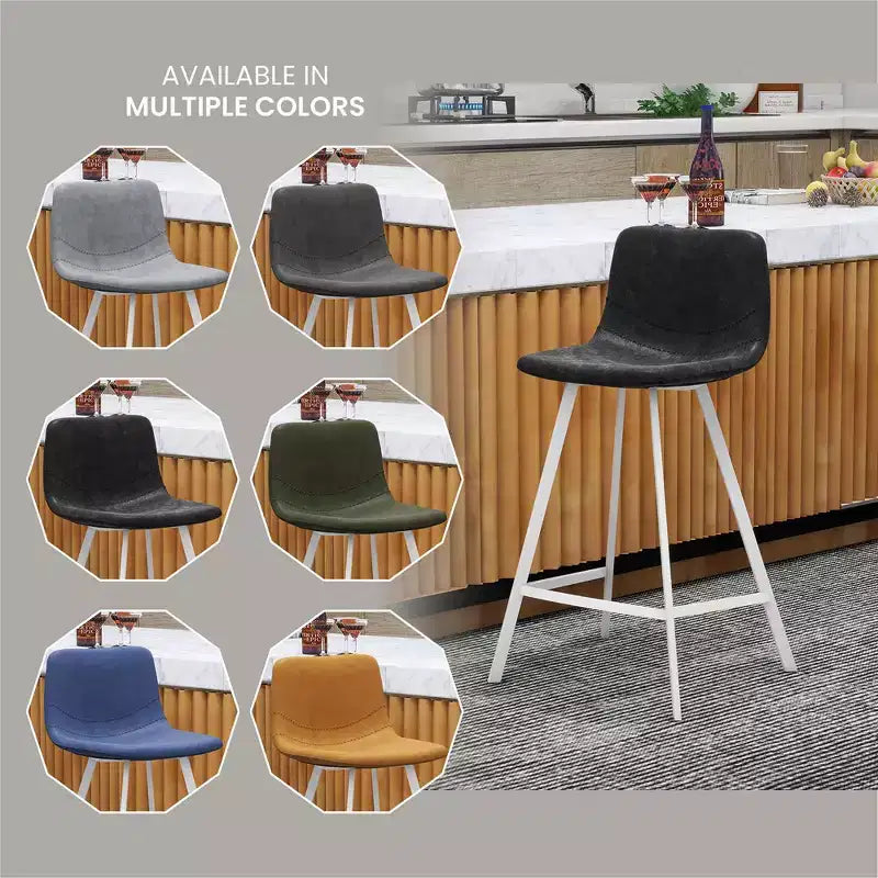 LeisureMod Elland 35 Taburete de Bar Tapizado en Piel con Base Blanca de Acero Inoxidable - Taburete Moderno de Altura de Encimera para Cocina, Bar y Pub