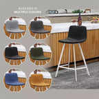 LeisureMod Elland 35 Taburete de Bar Tapizado en Piel con Base Blanca de Acero Inoxidable - Taburete Moderno de Altura de Encimera para Cocina, Bar y Pub