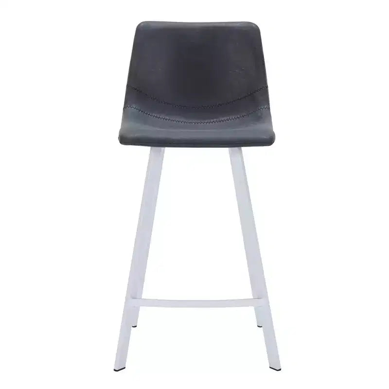 LeisureMod Elland 35 Taburete de Bar Tapizado en Piel con Base Blanca de Acero Inoxidable - Taburete Moderno de Altura de Encimera para Cocina, Bar y Pub