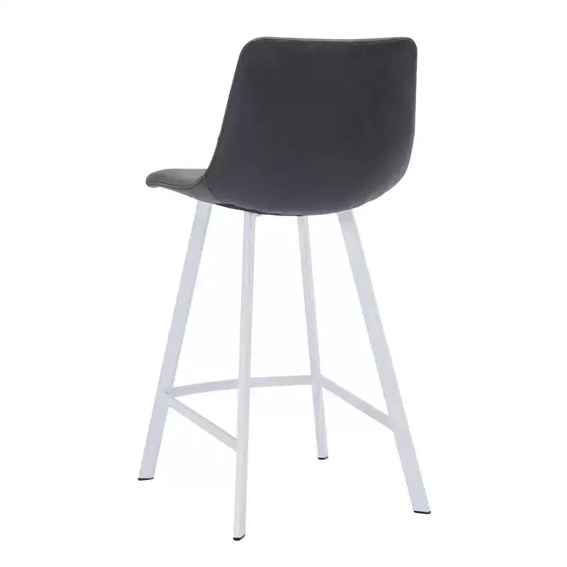 LeisureMod Elland 35 Taburete de Bar Tapizado en Piel con Base Blanca de Acero Inoxidable - Taburete Moderno de Altura de Encimera para Cocina, Bar y Pub