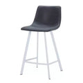 LeisureMod Elland 35 Upholstered Leather Bar Stool with Stainless Steel White Base - Modern Counter Height Stool for Kitchen, Bar, and Pub