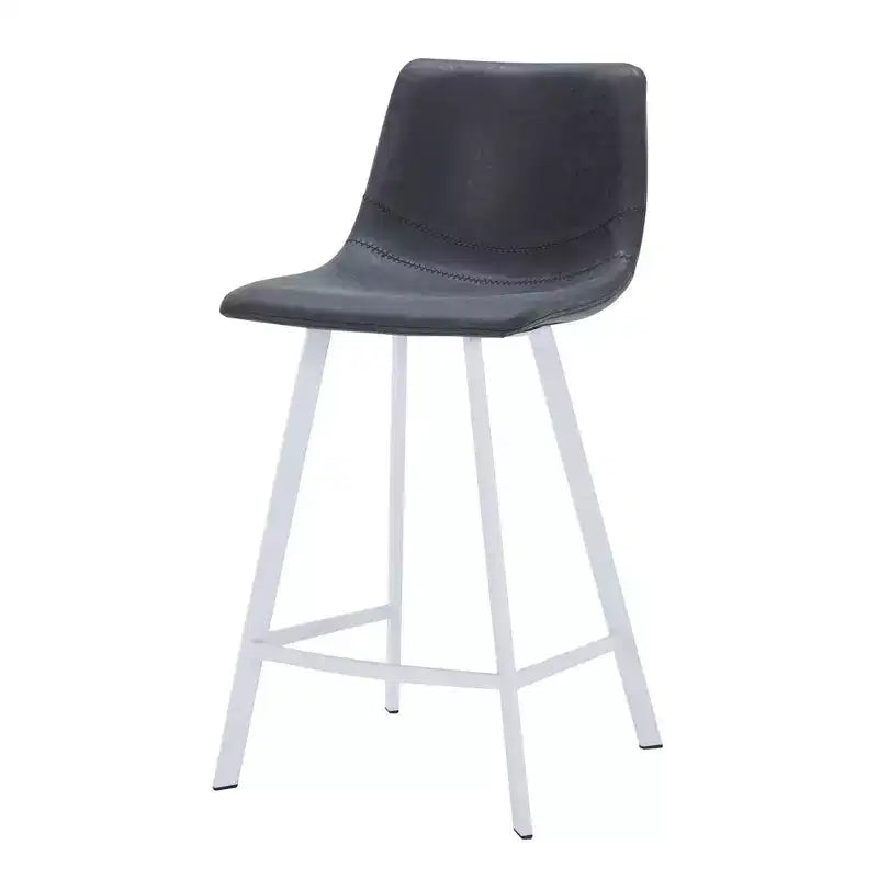 LeisureMod Elland 35 Upholstered Leather Bar Stool with Stainless Steel White Base - Modern Counter Height Stool for Kitchen, Bar, and Pub