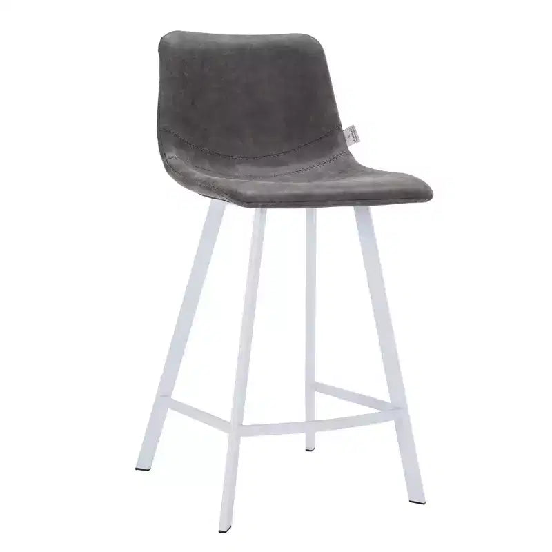 LeisureMod Elland 35 Taburete de Bar Tapizado en Piel con Base Blanca de Acero Inoxidable - Taburete Moderno de Altura de Encimera para Cocina, Bar y Pub