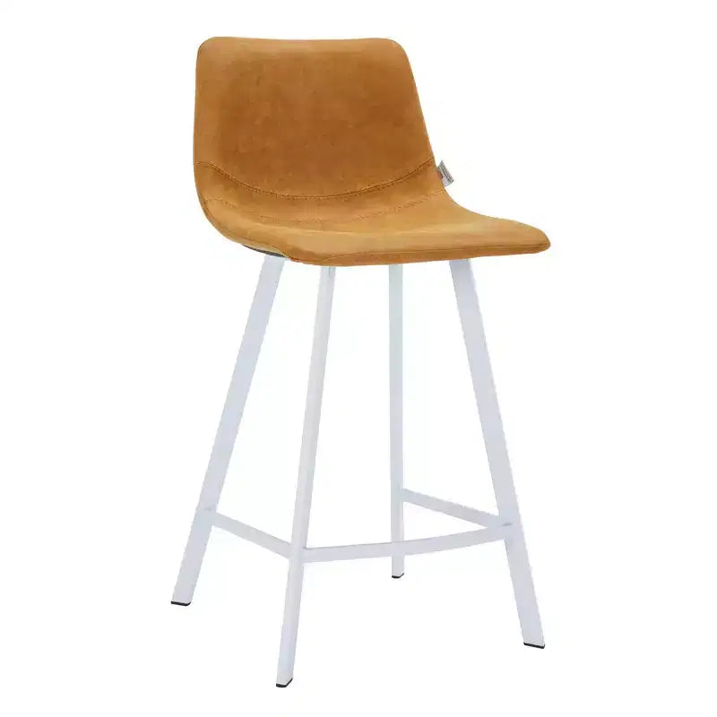 LeisureMod Elland 35 Taburete de Bar Tapizado en Piel con Base Blanca de Acero Inoxidable - Taburete Moderno de Altura de Encimera para Cocina, Bar y Pub