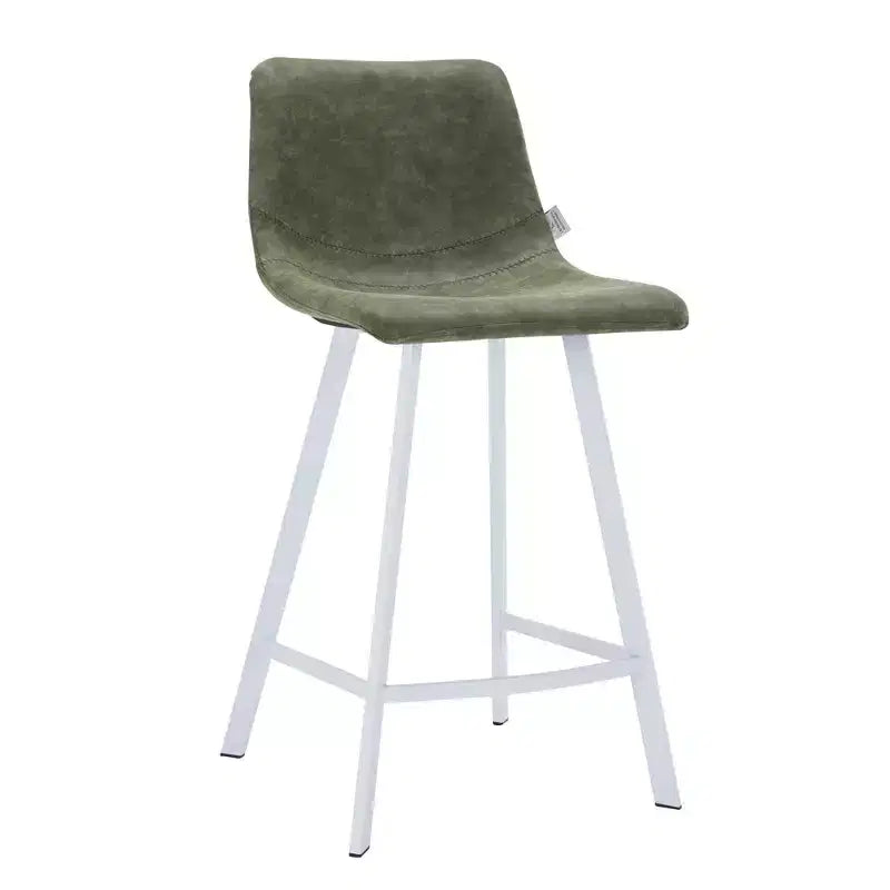 LeisureMod Elland 35 Taburete de Bar Tapizado en Piel con Base Blanca de Acero Inoxidable - Taburete Moderno de Altura de Encimera para Cocina, Bar y Pub