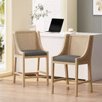 GDFStudio Deville Taburetes de mostrador de madera y caña tapizados de 25.5 pulgadas (juego de 2)